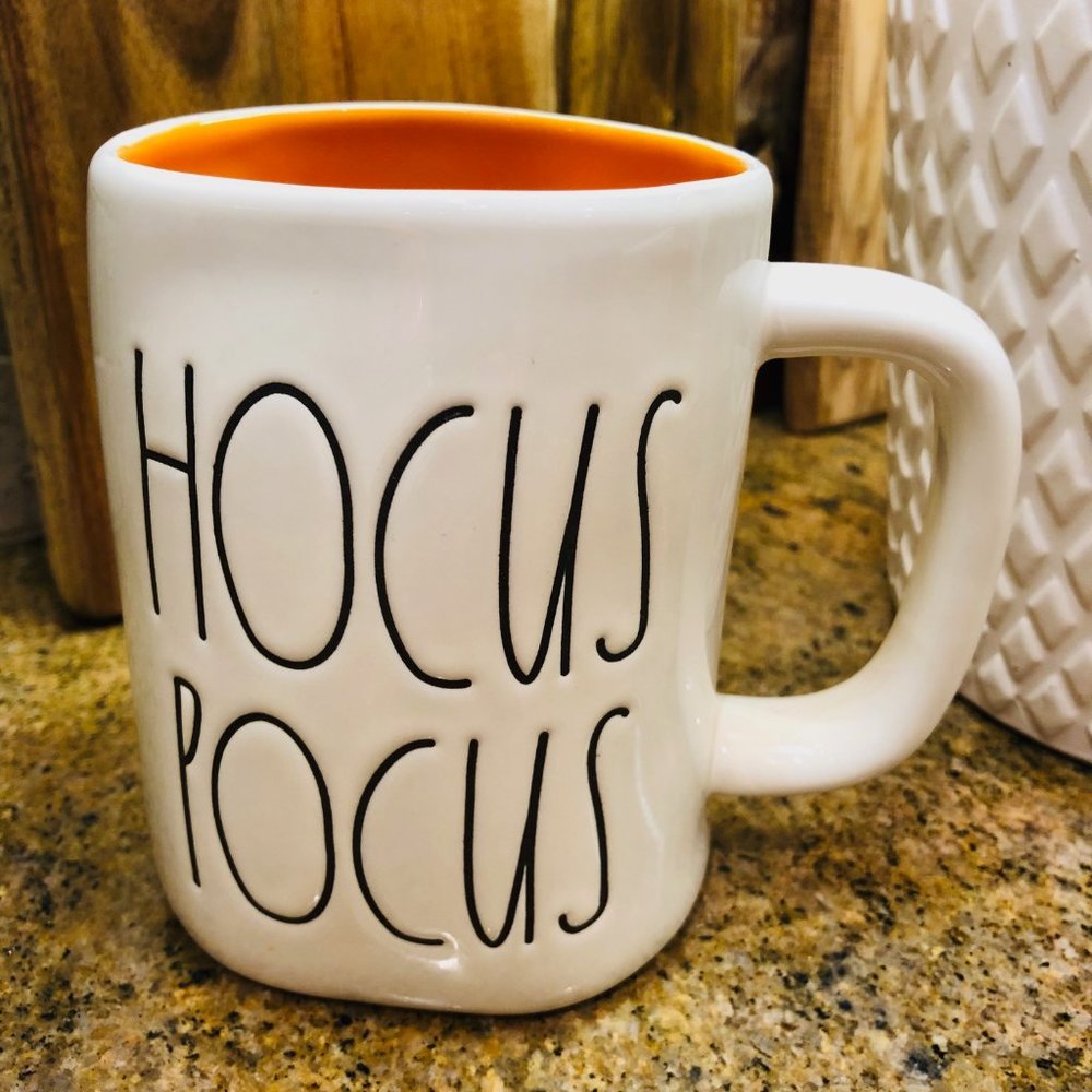 Rae Dunn Halloween Hocus Pocus mug with orange interior